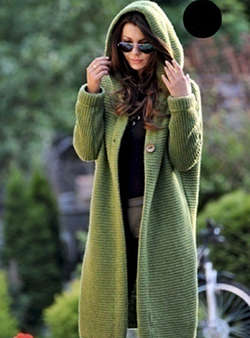 WMNS Horizontal Ribbed Long Sweater Cardigan with a Hood